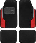 FH Group Color-Block Carpet Car Floor Mats – Non-Slip, Faux Leather Accents, Universal Fit for Sedan, SUV & Truck – Full Set Red