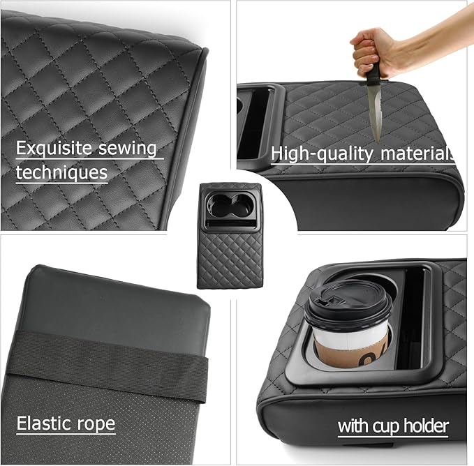 LUWU Car Center Console Cover Auto Armrest Cushion Middle Console Covers Arm Rest Cover Booster Pad Car Armrest Cover Center Console Cushion Leather Memory Foam for Most Vehicles, SUVs, Trucks, Cars