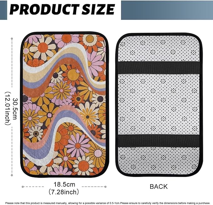 Bulopur Orange Daisy Armrest Cover Car 12.01 x 7.28 Inch Armrest Console Cover Car Center Console Cushion Pad Flannel Protector Vehicle Armrest Cover Vehicle Accessories