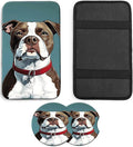 JANENFNA Car Armrest Cover Pads Universal Fashion Cute Auto Center Console Armrest Cover Pad with 2PCS Car Coasters Soft Waterproof Car Armrest Seat Protector for Women,Cute Bulldog