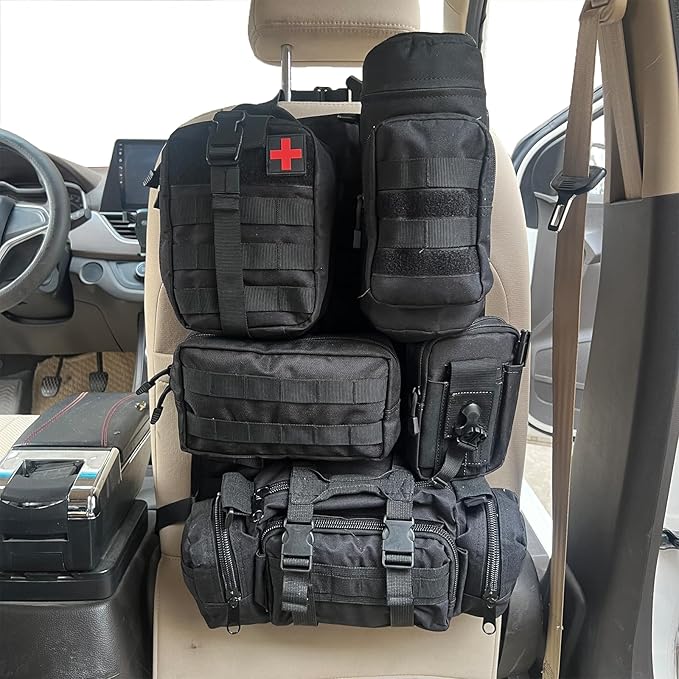 AIAUTOAIEV 7 PACK Tactical Seat back organizer Truck organizer With 6 Detachable Pouches Universal For Car Truck Ford Jeep Military-Grade Heavier Panels With Multi-functional Packs (8 Pack Black)
