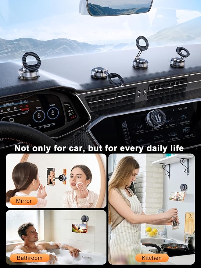 2026 Upgraded Car Phone Holder for Magsafe [108LBS Strongest Suction] 360° adjustable vacuum magnetic phone holders, cell phone car mount for iPhone 17 Pro Max 16 15 14 13 Air Plus (Rose Gold)