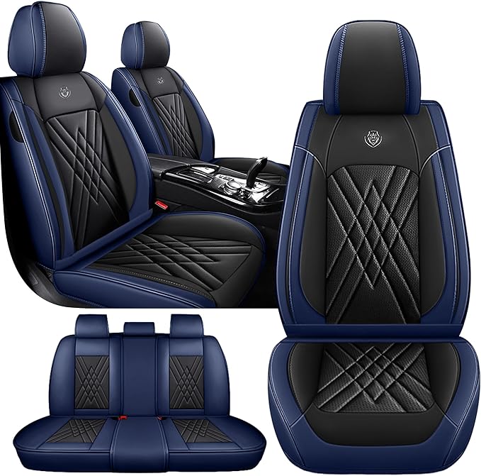JGDL Car Seat Covers for Subaru Crosstrek 2016-2026, 5 Piece Set Nappa Leather Non-Slip Seat Protectors, Breathable Seat Cover Set. (Standard 5 Seats, Black Blue)