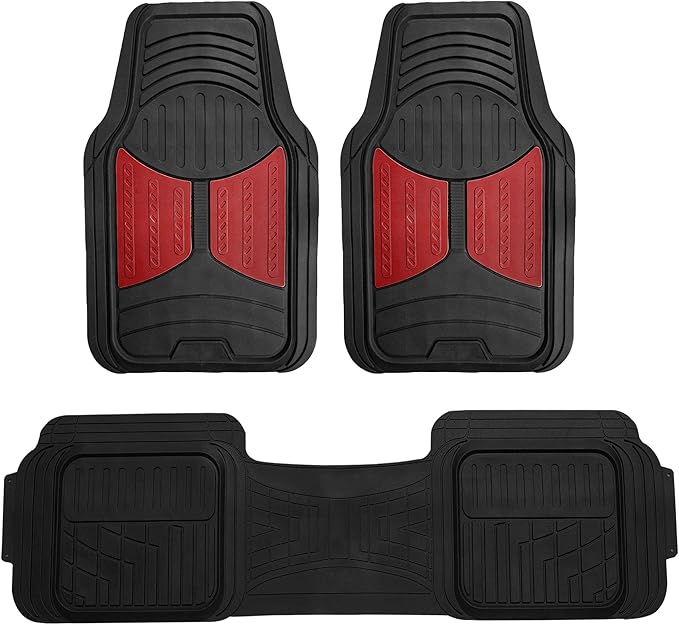 FH Group Car Floor Mats - Heavy-Duty Rubber Floor Mats for Cars, Universal Fit Full Set, Trimmable Automotive Floor Mats, Climaproof Floor Mats for Most Sedan, SUV, Truck Floor Mats Burgundy