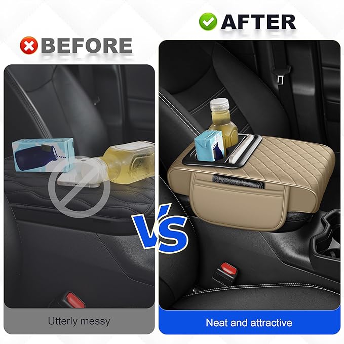 Center Console Cover Leather Armrest Cover Fit for Infiniti QX60 2022-2025 Middle Console Cushion with Storage Box&Cup Holder & Phone Slot(Beige)