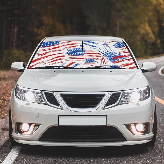 DOPINDU American Flag Car Windshield Sun Shade Umbrella Bendable Handle Foldable Funny Sunshade for Car Windshield Block UV Rays Keep Vehicle Cool for Most Sedans SUV Trucks Cars 57"x30"
