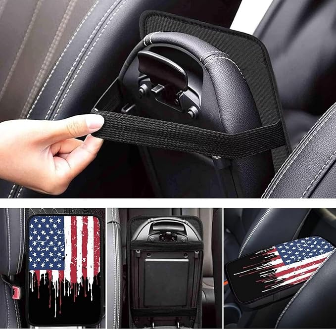 Mintutlipy Colorful American Flag Automotive Armrest Cushion Cover Car Accessories Car Center Console Seat Box Cover Easy to Clean Washable
