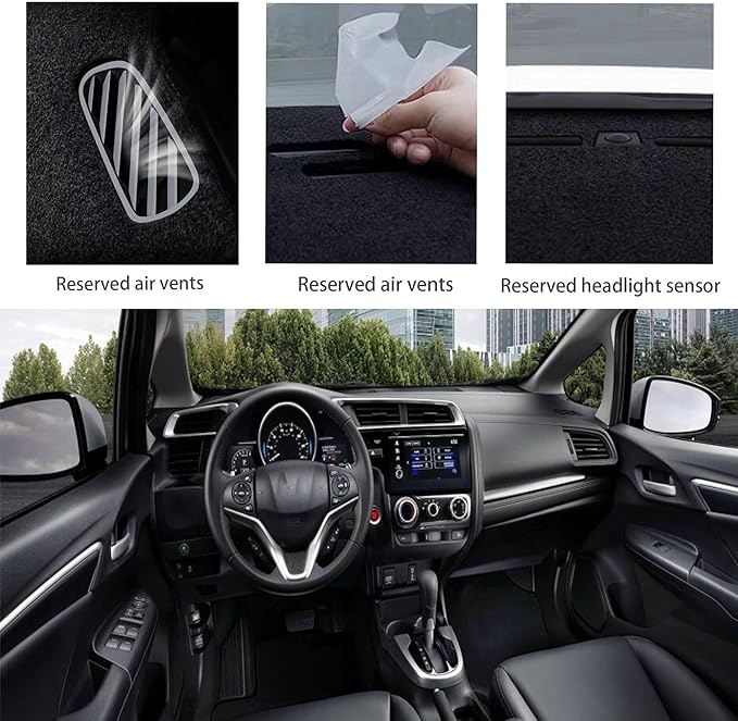 Upgraded Dashboard Mat for 2014-2022 Honda HR-V Polyester Dashcover UV Protection Non-Slip Windshield Reflective Instrument Cover Interior Accessory Black
