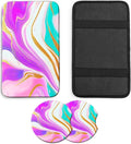 JANENFNA Car Armrest Cover Pads Universal Fashion Cute Auto Center Console Armrest Cover Pad with 2PCS Car Coasters Soft Waterproof Car Armrest Seat Protector for Women,Pink Pattern Marble