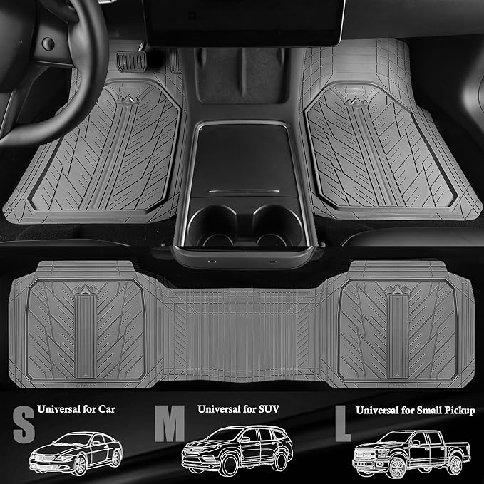 CAR PASS Heavy Rubber Car Floor Mats, Deep Waterproof Car Mats All Weather, Universal Trim-to Fit Automotive Floor Mats for Car SUV Truck Van, Durable Floor Liners (All Gray)