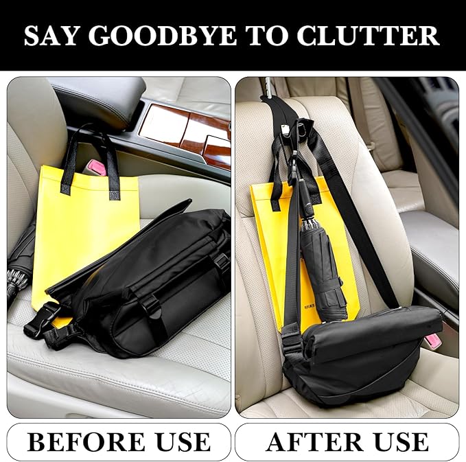 Adorila Car Seat Headrest Hooks - Vegan Leather Double Hook Purse & Phone Holder, Seat Back Organizer for Bags, Clothing & Handbags (Black, 2-Pack)