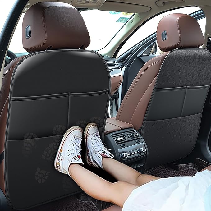 Ahsrnl Kick Mats Back Seat Protector Fit for Buick Century with 2 Pocket Storage Organizer - Faux Leather Waterproof Dirt Proof for Kids Feet Automotive Accessories (1 Pair,Black)