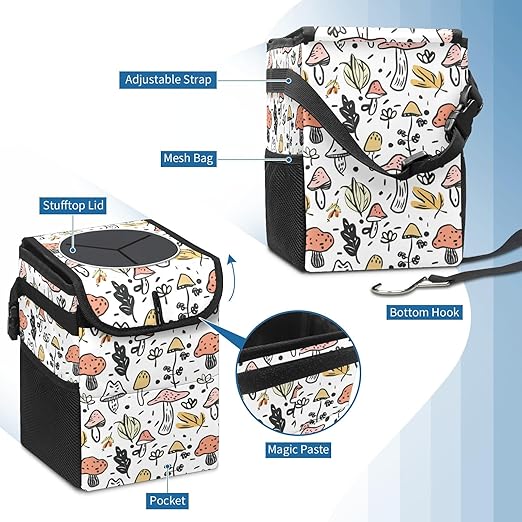 GVGHIDZ Car Trash Can – Multi-Purpose, Lightweight and Portable with Durable Water-Resistant Coating, No Installation Required, Practical and Ample Capacity, Variety of Colors.Mushroom