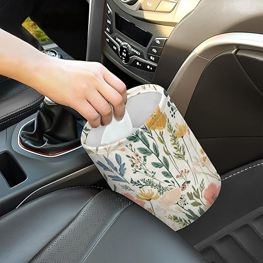 Car Trash Can with Hanging for Back Seat, Car Accessories for Women Men Automotive Garbage Cans Vehicle Trash Can for Truck SUVBoho Floral