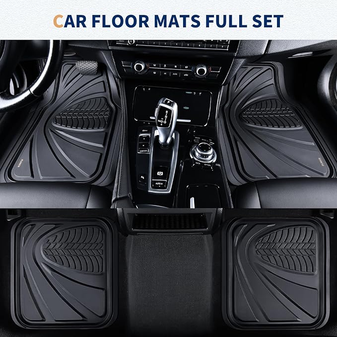 FLORICH Car Floor Mats, Waterproof Universal Heavy-Duty 4 Pieces Rubber Floor Mats for Cars, Full Set Car Mats with Anti-Slip Backing Fit for Most SUV, Vans,Trucks, Sedan(Light Black)