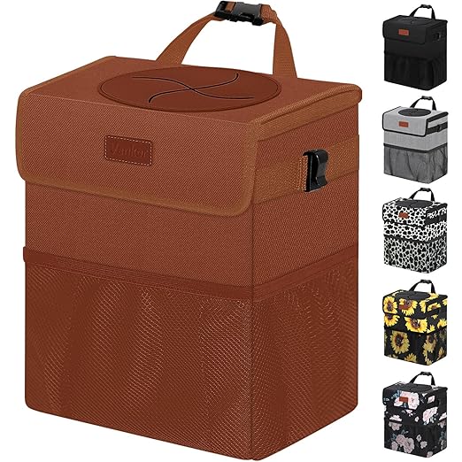 Vankor Car Trash Can, Brown, 2.2 Gallons Capacity, Waterproof, Polyester Material, Adjustable Strap, Hanging Design, Leakproof Lining, 100% PEVA Thickness