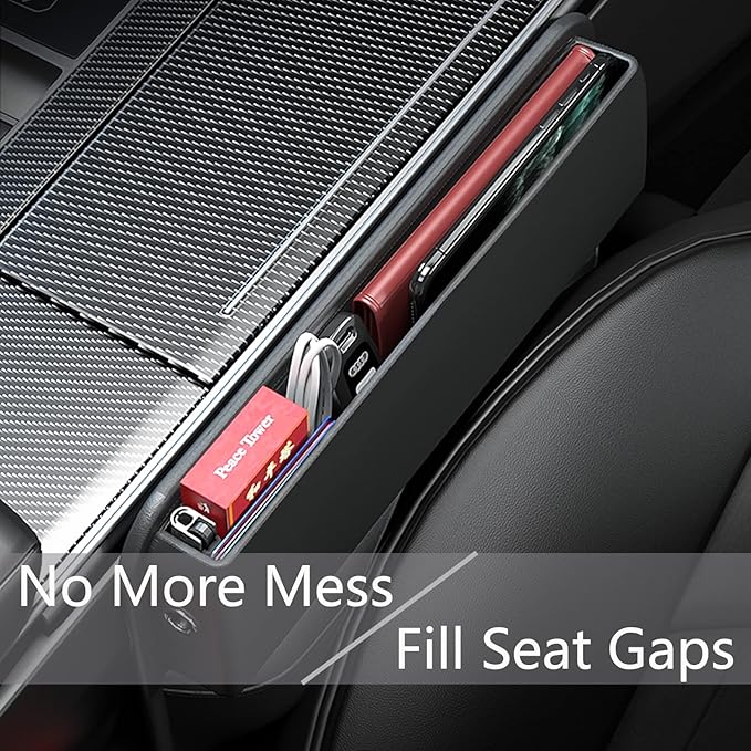 K LAKEY Car Seat Gap Filler Organizer,Premium PU Leather Storage Box No Slip Pad Compatible with Phone Key Wallet Phone Sunglasses Pockets Seat Catcher Holders Console Side Organizers Driver Side