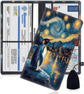 Car Document Holder with Magnetic Shut, Car Registration and Insurance Card Holder, Vehicle Glove Box Organizer Documents, Driver License, Auto Paperwork Organizer Wallet, Penguin Under The Starry Sky