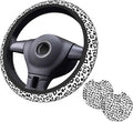Gray Leopard Print Steering Wheel Cover Cheetah Animal Print Steering Wheel Cover Anti-Slip Breathable Universal for 15 Inch Car with 2 Pieces Car Coasters Suitable for Men Women