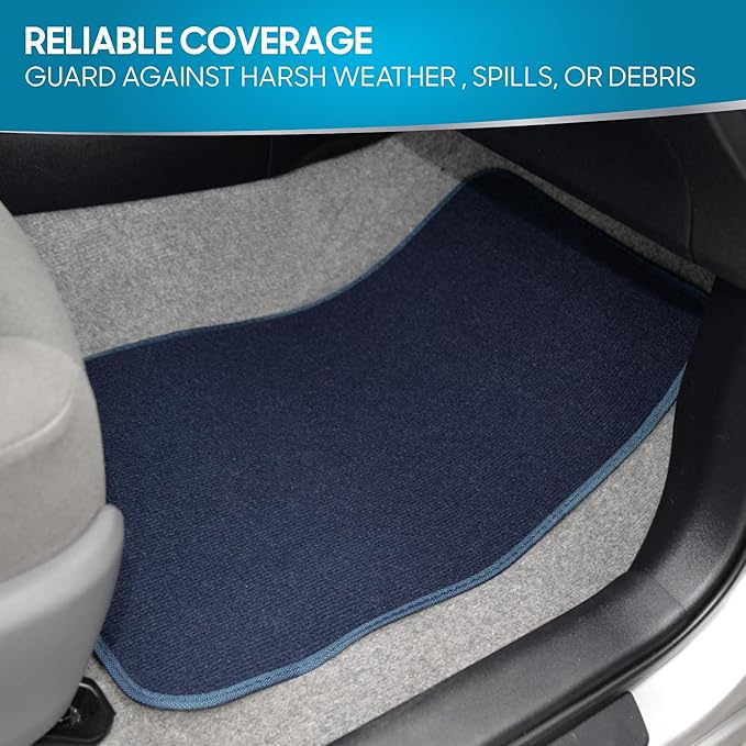 BDK Premium Carpet Blue Floor Mats for Cars - Universal Fit Interior 4-Piece Car Mats Full Set with Vinyl Heel Pad Protector - Cute Car Accessories Interior Floor Covers for SUVs & Trucks