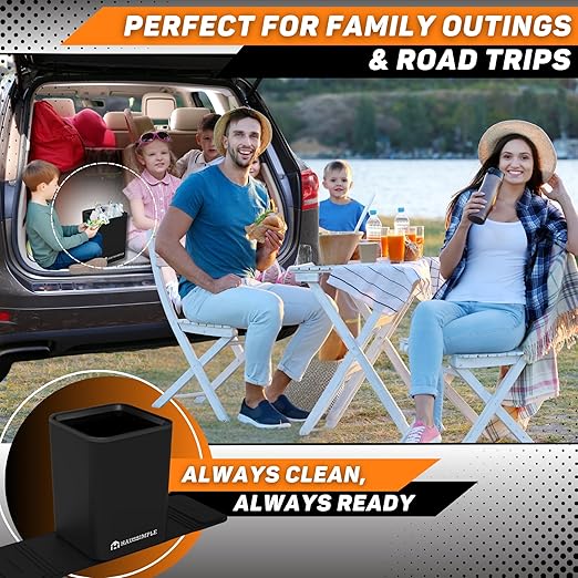HAUSSIMPLE Car Trash Can, 0.8 Gallon Medium Car Garbage Bin with Stability Base Flap & Spikes for Car Humps and Flat Floors, Durable Plastic Auto Trash Container