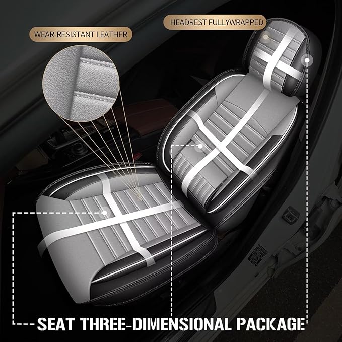 TTX LIGHTING 2 Front Car Seat Covers Custom Fit for Dodge Dart 2013-2016 Seat Covers Cushion Faux Leather Compatible with Airbag(Gray)