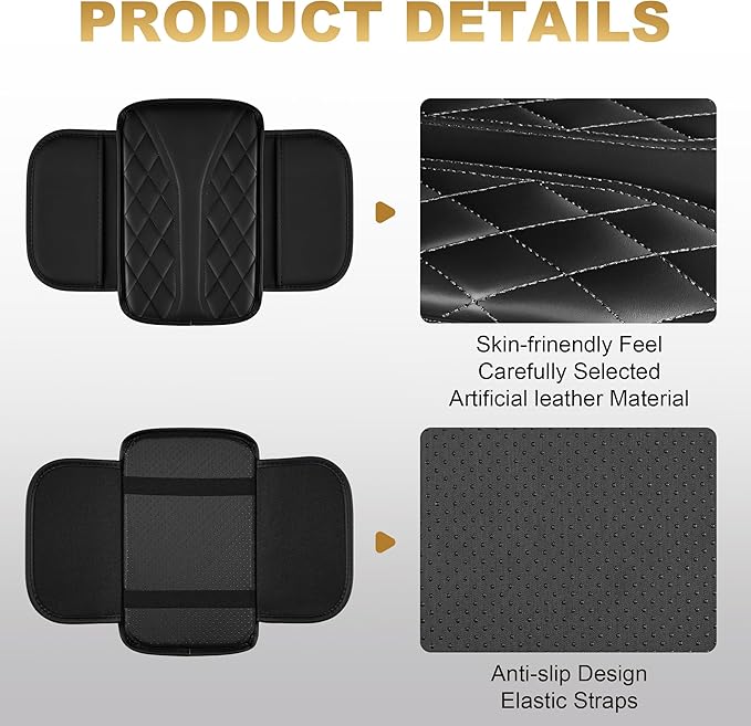 Center Console Cover Compatible with Acura RDX Leather Auto Armrest Cover Protector with 2 Side Pockets(Black)