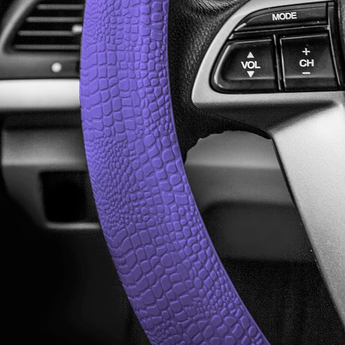 FH Group Universal Fit Silicone Snake Pattern with Massaging Grip Steering Wheel Cover fits most Cars, SUVs, Trucks, and Vans Purple