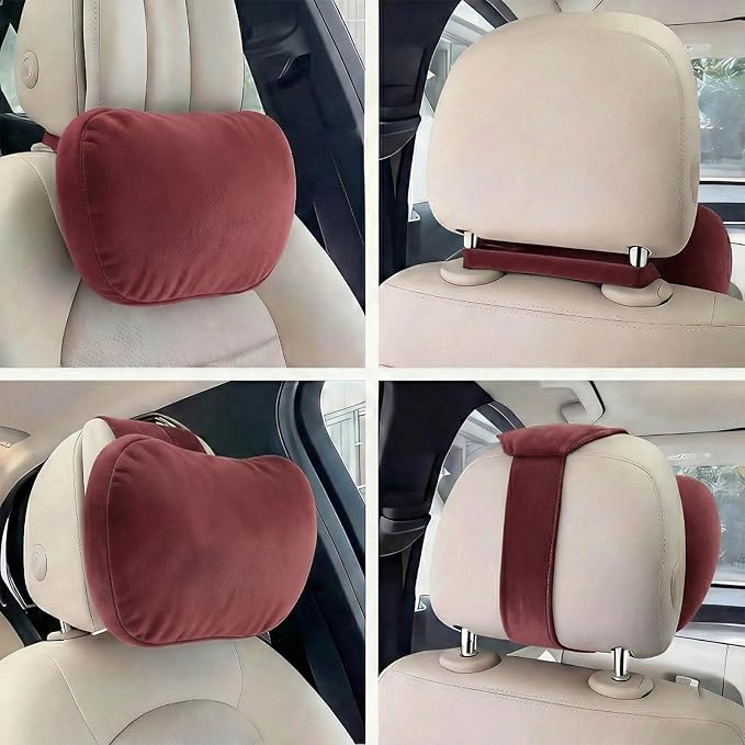 2PCS Car Pillow for Car Neck Pillow for Driving Seat Leather Neck Support Soft Cushion Back Support Head-Rests for Vehicle Sleeping with Elastic Adjustment Strap (Red, Head and Lumbar)