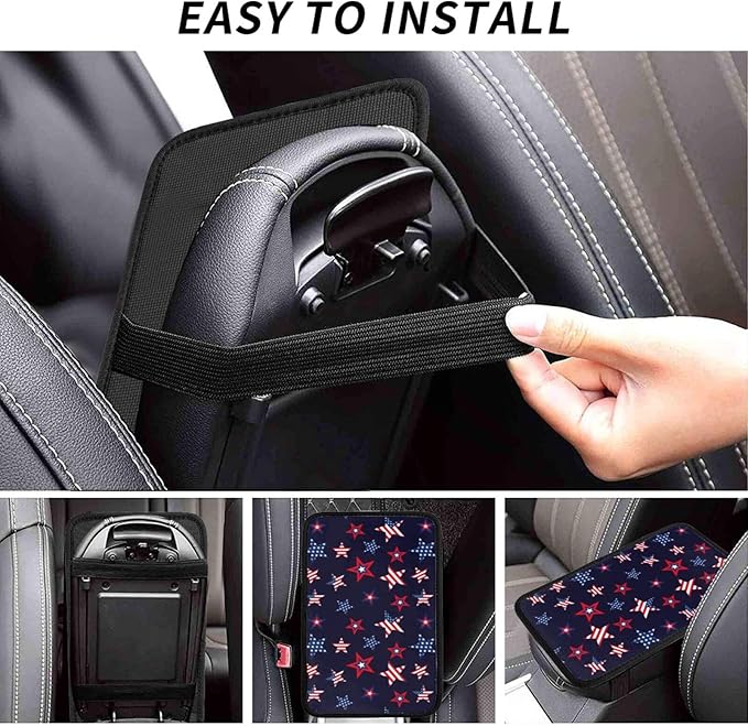 American Flag 4th Of July Red And White Stars Blue Stars Patriotic Auto Center Console Armrest Pad Universal Car Center Console Cover Seat Box Cover For Sedan, Van, Suv, Truck Car Accessorie