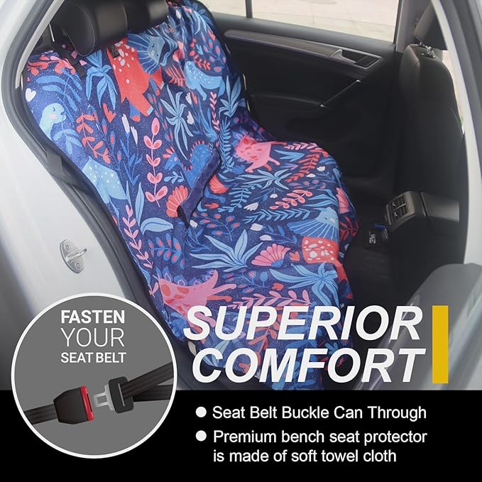 LoyaGour Back Seat Cover for Car Trucks Van SUV,Waterproof Rear Bench Towel Seat Covers for Dogs and Kids,Automotive Backseat Protector (Dinosaur)