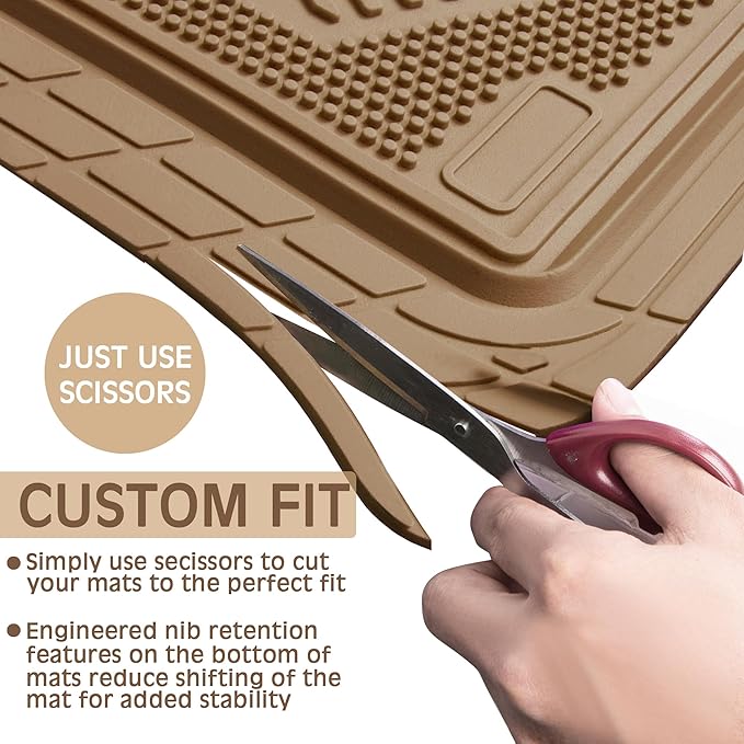 CAR PASS Heavy Duty Rubber Floor Mats Gray Car Mats Full Set with Trunk Cargo Liner - Universal Waterproof Floor Mats for Car SUV Truck, Durable All Weather Automotive Liner Mats (All Beige)