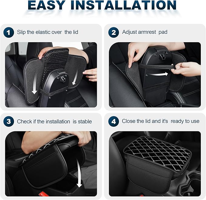 Diamond-Quilted Center Console Cover Fit for Chevrolet/Chevy Bolt Luxury Console Pad with 2 Storage Bags,Anti-Scratch Auto Armrest Pad Accessory （Black)
