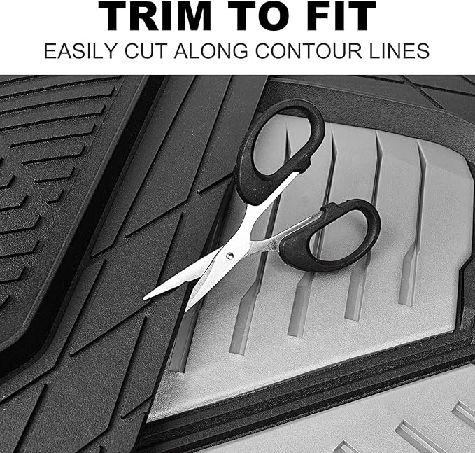 CAR PASS Heavy Duty Rubber Car Mats, Deep-Dish Car Floor Mats All Weather, Universal Two-Tone Trim-to-Fit for SUVs Trucks Sedans, Waterproof Anti-Slip, 3 Pieces V12 Black and Metallic Gray