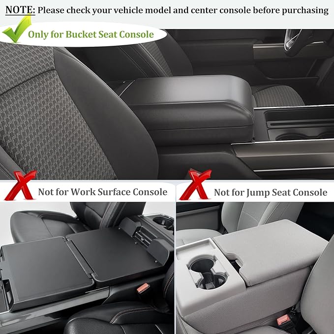 JDMCAR Center Console Cushion Compatible with 2021 - 2025 2026 Ford F150 PU Leather Armrest Interior Accessories, Customized Anti-Scratch Leather Armrest Lid Protector Pad (Bucket Seat Only)
