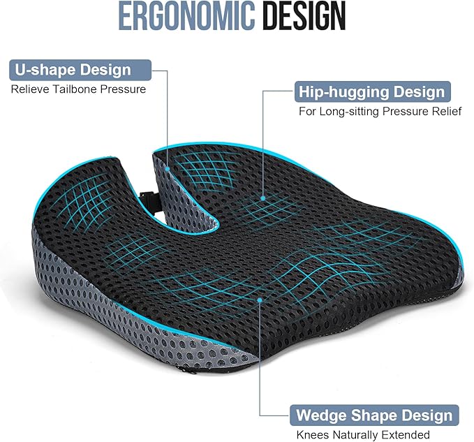 Ajiteogy Car Seat Cushion, Memory Foam Car Wedge Seat Cushion for Driving, Height Booster & Posture Support, 4D Mesh Seat Pad with Adjustable Straps - Universal Fit for Car, Truck, Vehicle