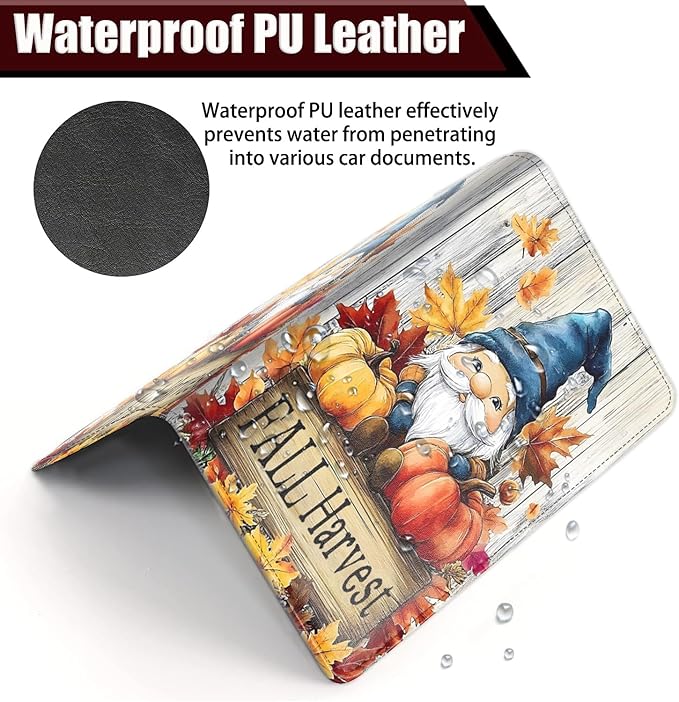 Yuxcfhjfe Car Registration Holder, PU Leather Vehicle Glove Box Organizer for Driver License, Document, Car Insurance Holder with Magnetic Shut, Auto Paperwork Wallet Case Accessories, Dwarf Pumpkin