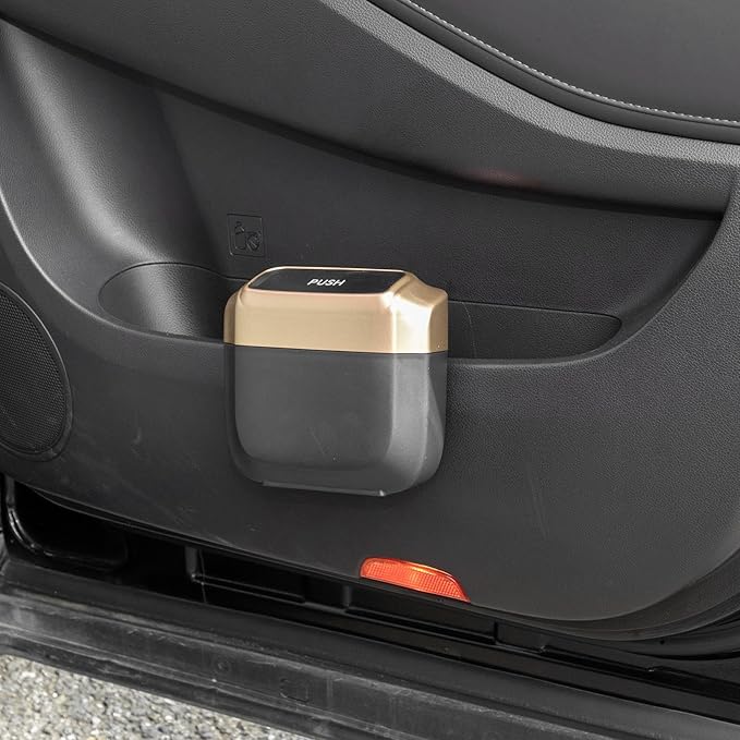 Car Trash Can Hanging 6.3" Length 2.4" Width 5.9" Height Trash Bin Plastic Gold Tone 1 Set
