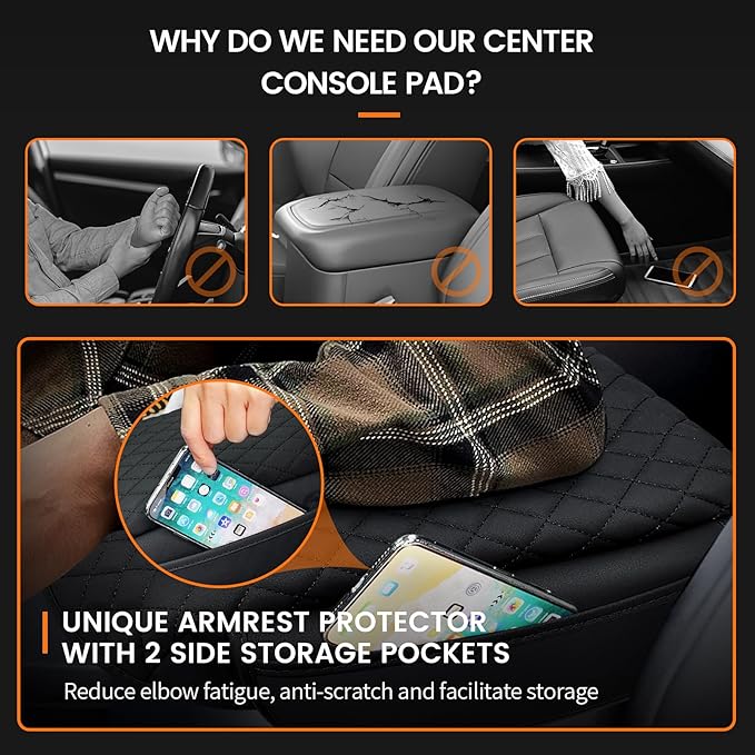Custom Fit for Center Console Cover Ford Maverick 2022 2023 2024 2025 Armrest Cover Center Console Pad Interior Accessories Car Armrest Seat Box Cover Protector with Pockets Storage Bag