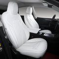 OURPLOT Custom Fit Seat Covers for 2020-2024 Tesla Model Y (5-Seater), Waterproof Nappa Leather, OEM Factory Style Full Set Car Seat Protectors Airbag Compatible - White