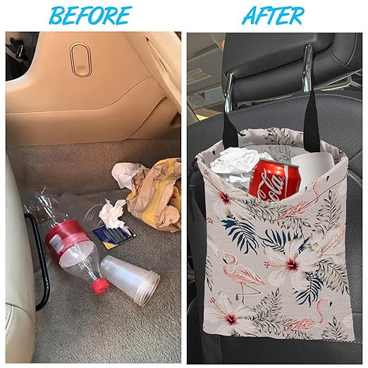 Car Trash Bag Hanging Flamingo Car Trash Can Waterproof Garbage Bag Hanging for Car Back Seat