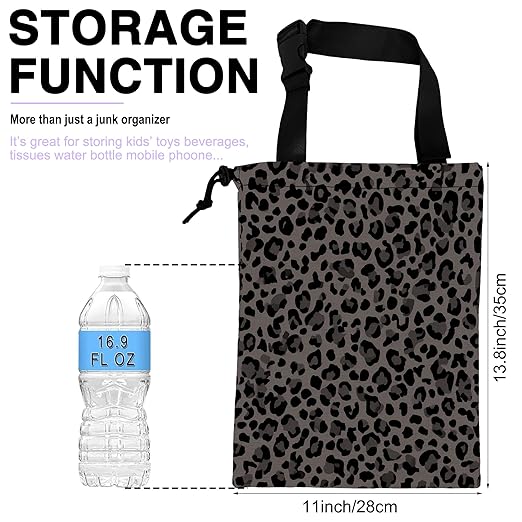 UUCBTAH Car Trash Bag Hanging Black Gray Leopard Print Car Trash Can for Back Seat Waterproof Car Trash Bin with Adjustable Straps and Drawstring for Car Accessories Vehicle Travelling Camping