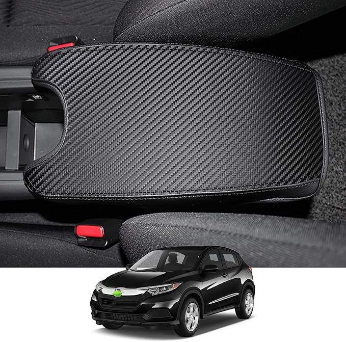 Autorder Center Console Cover for 2016-2020 2021 2022 Honda HR-V HRV Accessories Carbon Fiber Armrest Cover Anti-Scratch Middle Console Pad Leather Armrest Protector