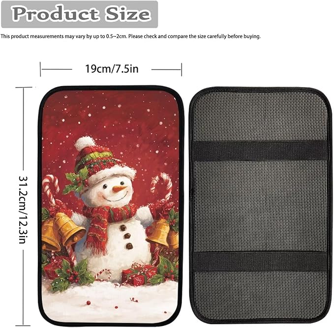 Cute Christmas Snowman Arm Rest Cover Car Center Console Cover Easy to Install Car Decor Accessories Auto Armrest Console Cover for Most Vehicle, SUV, Truck, Cars