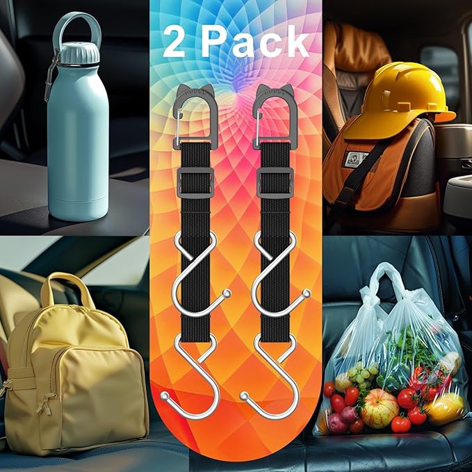 QUIDAOSO Purse Hook/Holder for Car, Car Seat Hooks for Headrest, Car Bag Hooks, Headrest Hooks for Car, 2 S-Shaped Heavy-Duty Metal Hooks, Safe and Anti Robbery, 2 Packs.