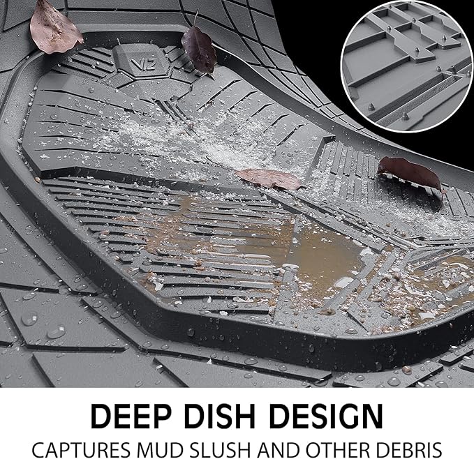 CAR PASS Heavy Duty Rubber Car Mats with Cargo Liner, Deep-Dish Car Floor Mats and Trunk Mat All Weather, Universal Trim-to-Fit for SUVs Trucks Sedans, Waterproof Anti-Slip, Trimmable V12 Gray
