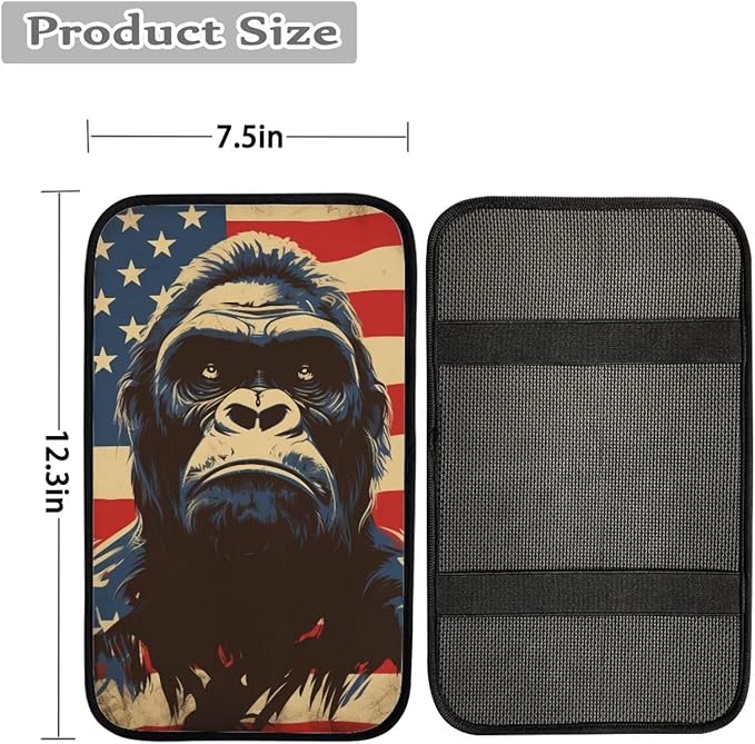 Car Center Console Pad, Universal Waterproof Car Armrest Seat Box Cover, Car Interior Accessories for Most Vehicle SUV Truck Vintage American Flag Gorilla Car Armrest Pad