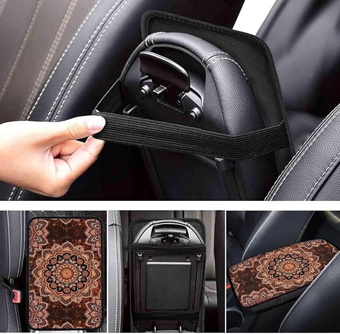 Fashion Mandala Center Console Cover Easy to Install Car Armrest Cushion Protector Protect from Pet Claws Soft Universal Fit for Vehicles,Cars,Suvs,Vans,Sedans