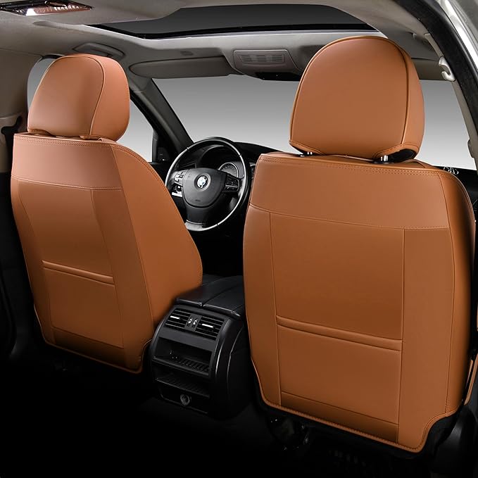 FLORICH Leather Seat Covers, 2 PCS Waterproof Front Car Cushions, Black and Brown Automotive Driver Covers Fit for Most Cars SUV Trucks