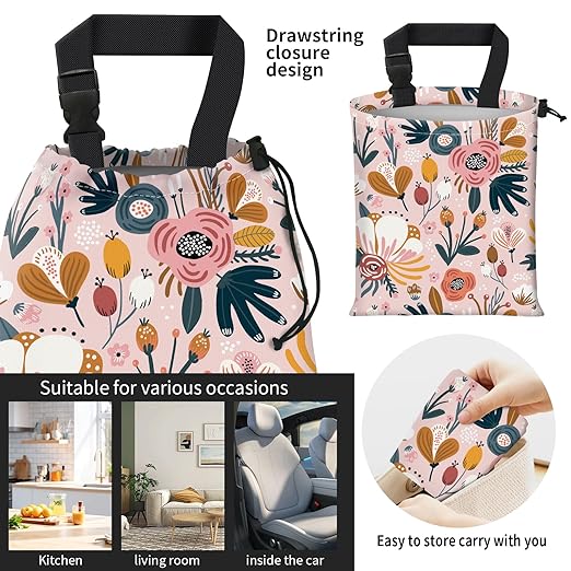 AFYEWKC Car Trash Bag Large Hanging Can for Back of Seat, Cute Waterproof Car Garbage Bag for Vehicle, Travelling, Outdoor Cute Boho Pink Floral